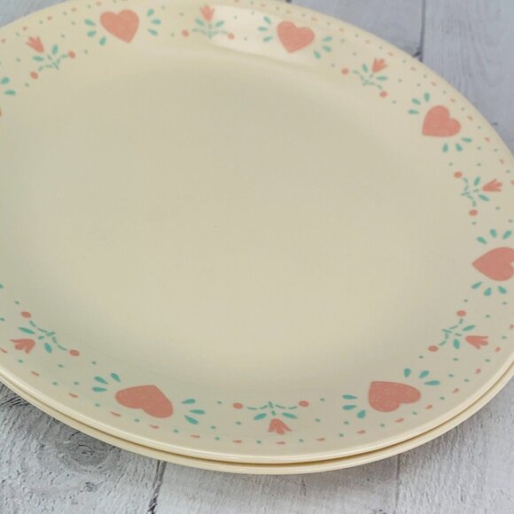 Vintage Corelle FOREVER YOURS Beige Pink Floral Hearts Dinner Plate Set of Four - Picture 9 of 13
